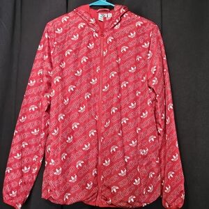 Adidas Logo AOP Red White Windbreaker Jacket Youth XL